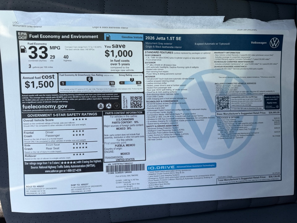 3VW7W7BU7TM065321 2026 Volkswagen Jetta SE