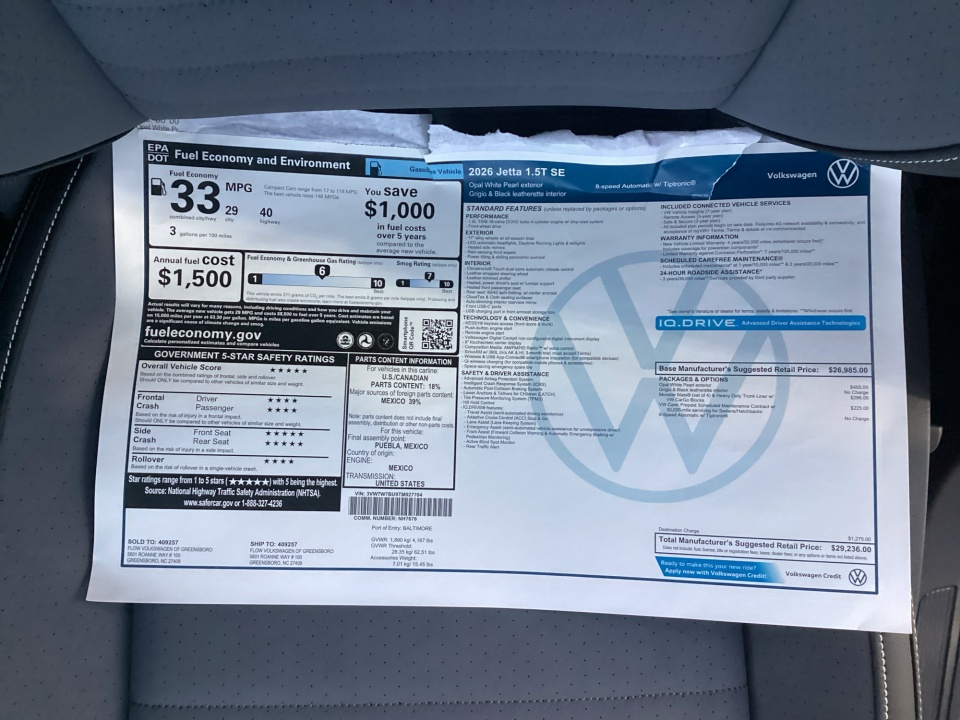 3VW7W7BU9TM027704 2026 Volkswagen Jetta SE