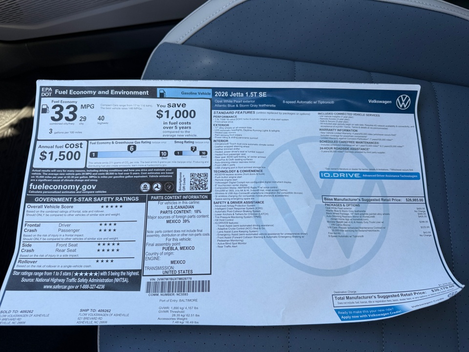 3VW7W7BUXTM028778 2026 Volkswagen Jetta SE