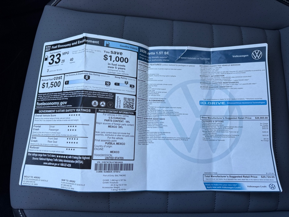 3VW7W7BUXTM030028 2026 Volkswagen Jetta SE