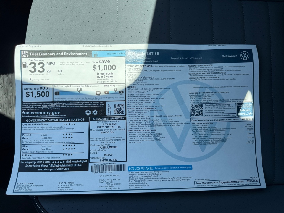 3VW7W7BUXTM057892 2026 Volkswagen Jetta SE