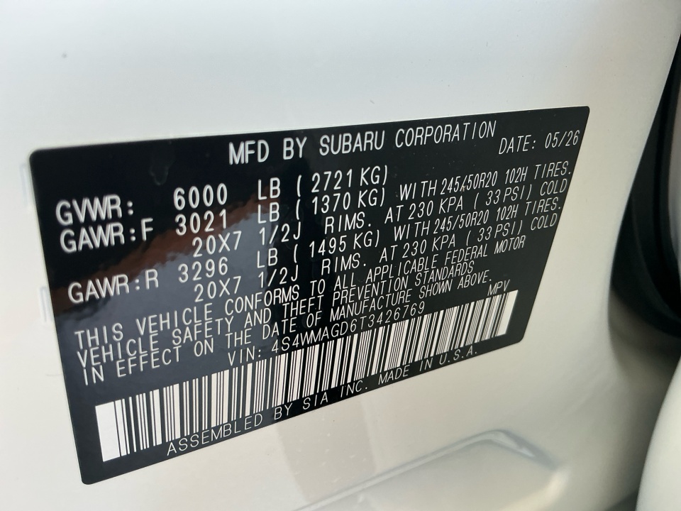 4S4WMAGD6T3426769 2026 Subaru Ascent Limited 7-Passenger