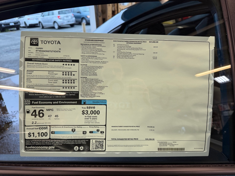 4T1DAACK0TU743476 2026 Toyota Camry SE