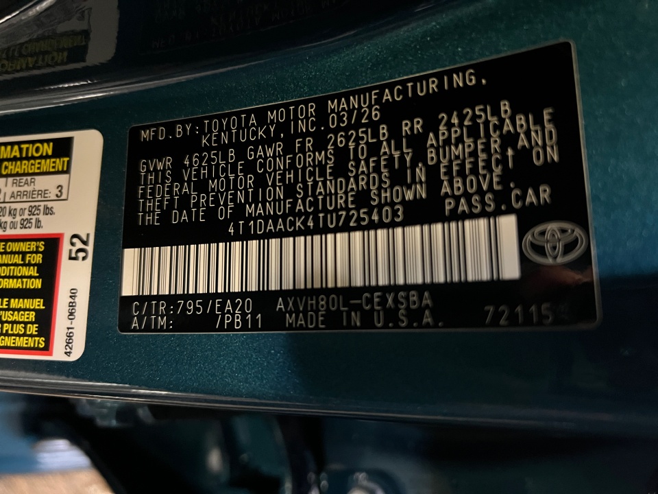 4T1DAACK4TU725403 2026 Toyota Camry SE