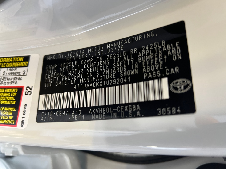 4T1DAACKXTU292041 2026 Toyota Camry XLE