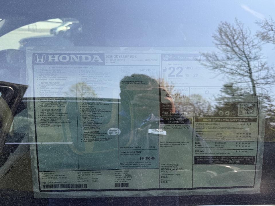 5FNRL6H60TB053958 2026 Honda Odyssey EX-L