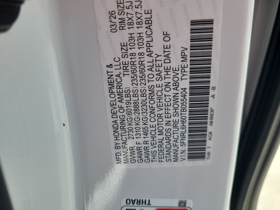 5FNRL6H60TB055404 2026 Honda Odyssey EX-L