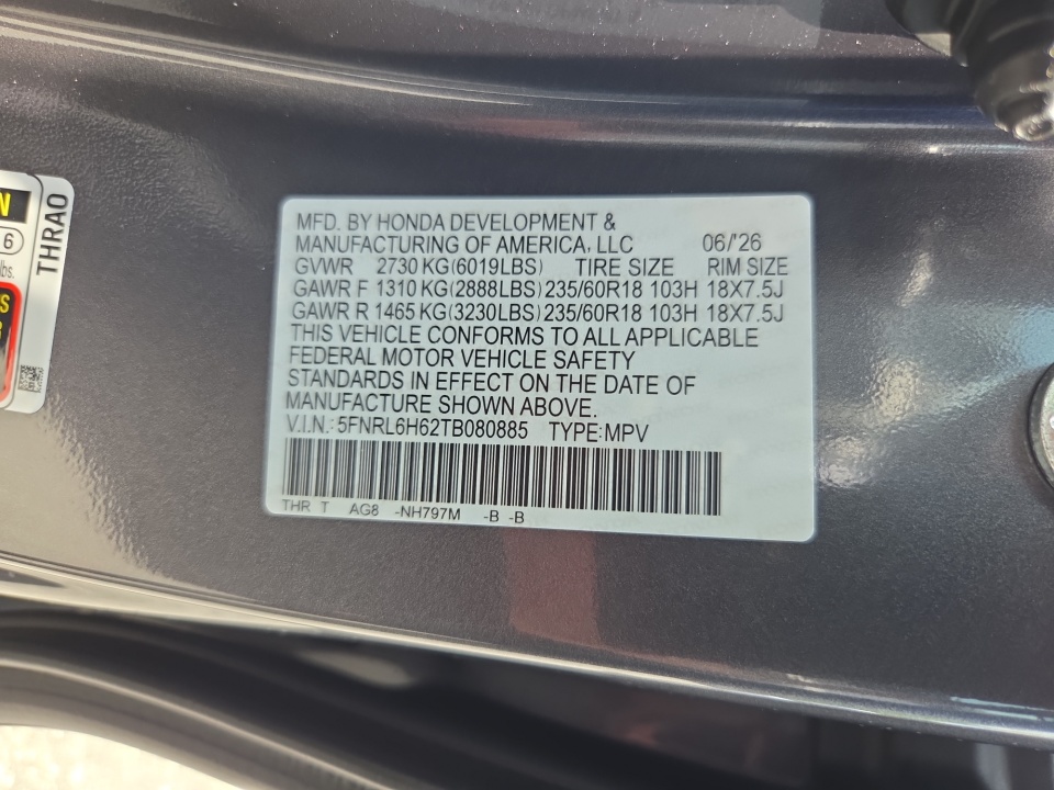 5FNRL6H62TB080885 2026 Honda Odyssey EX-L