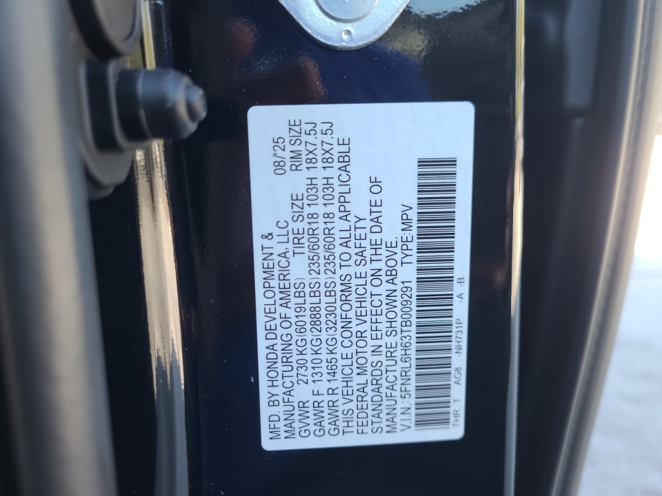 5FNRL6H63TB009291 2026 Honda Odyssey EX-L