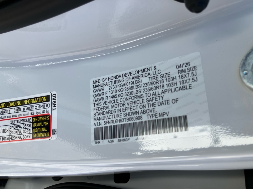 5FNRL6H63TB060998 2026 Honda Odyssey EX-L