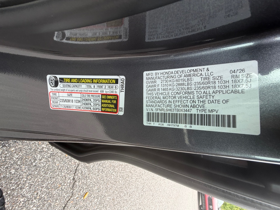 5FNRL6H63TB063447 2026 Honda Odyssey EX-L
