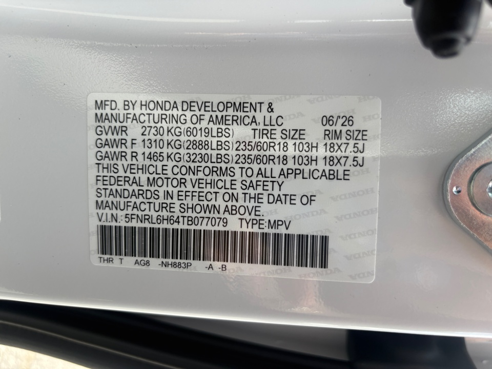 5FNRL6H64TB077079 2026 Honda Odyssey EX-L