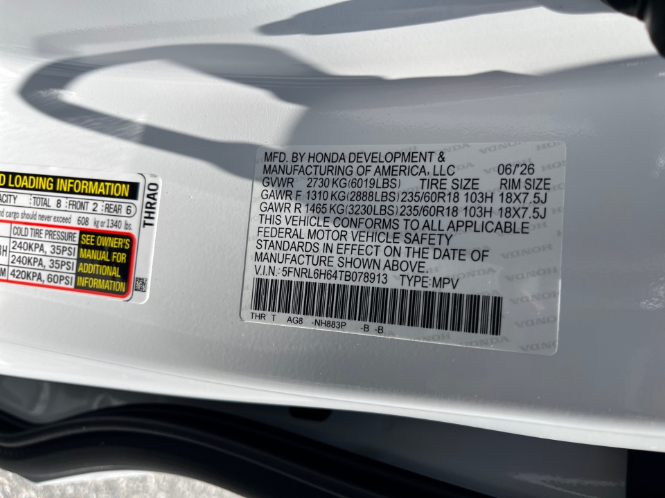 5FNRL6H64TB078913 2026 Honda Odyssey EX-L