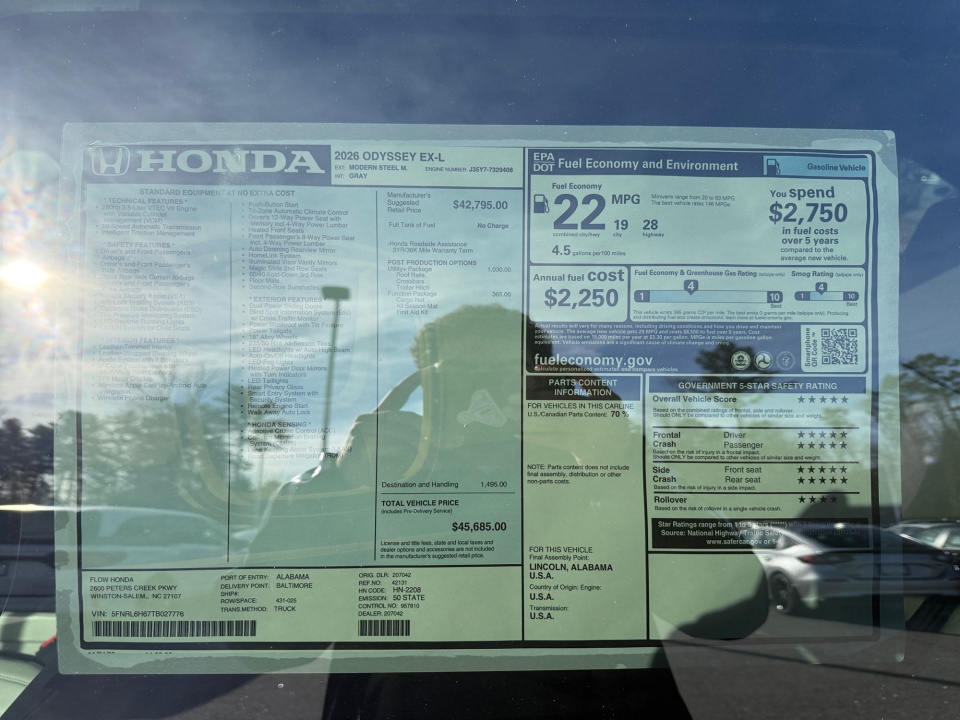 5FNRL6H67TB027776 2026 Honda Odyssey EX-L