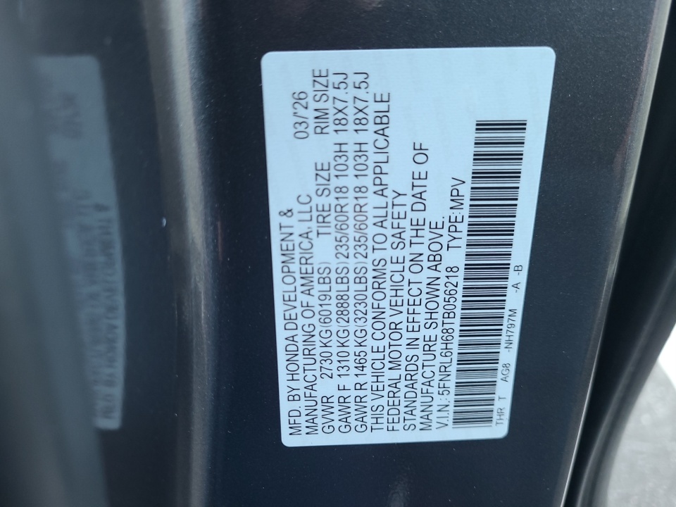 5FNRL6H68TB056218 2026 Honda Odyssey EX-L