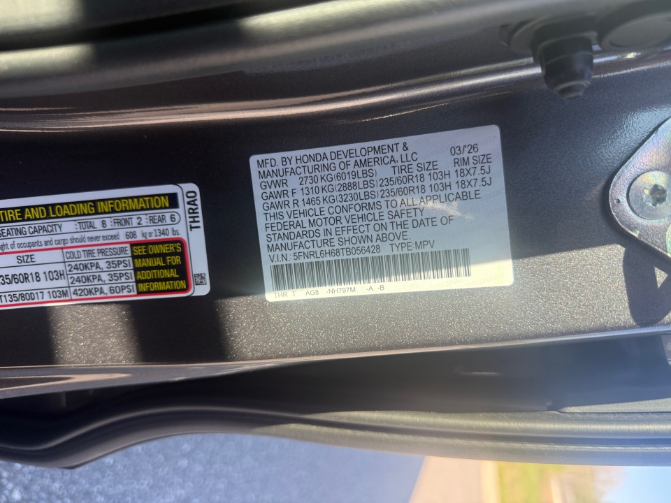 5FNRL6H68TB056428 2026 Honda Odyssey EX-L