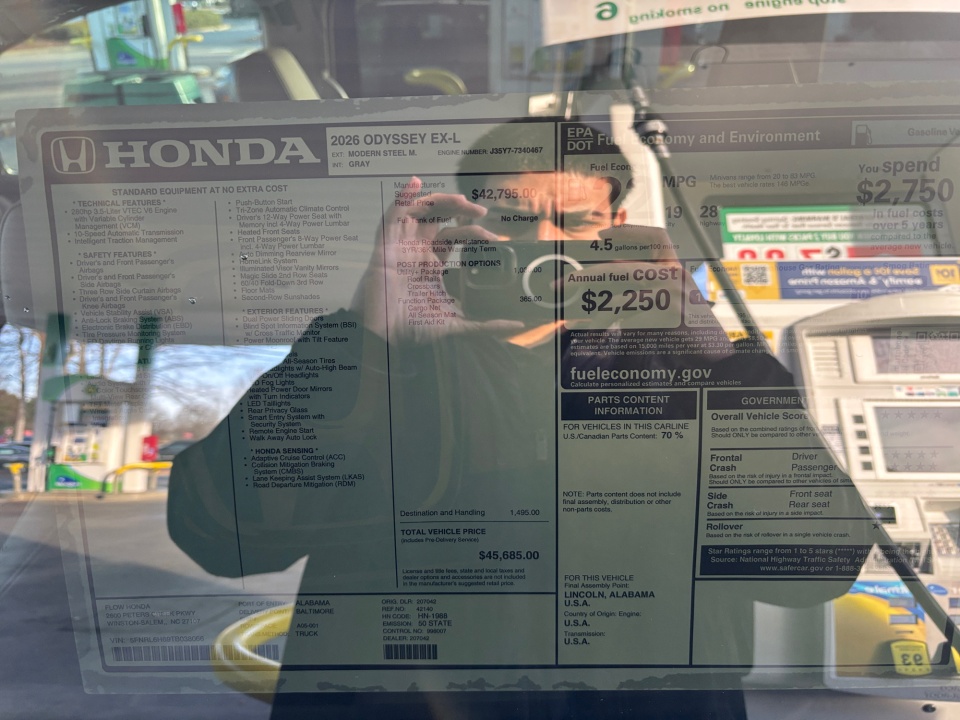 5FNRL6H69TB038066 2026 Honda Odyssey EX-L