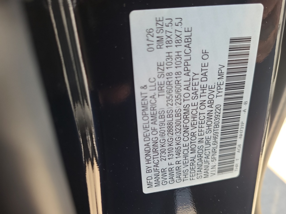 5FNRL6H69TB039220 2026 Honda Odyssey EX-L