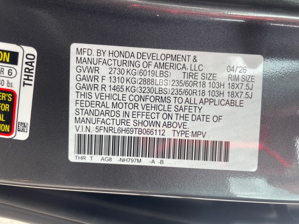 5FNRL6H69TB066112 2026 Honda Odyssey EX-L