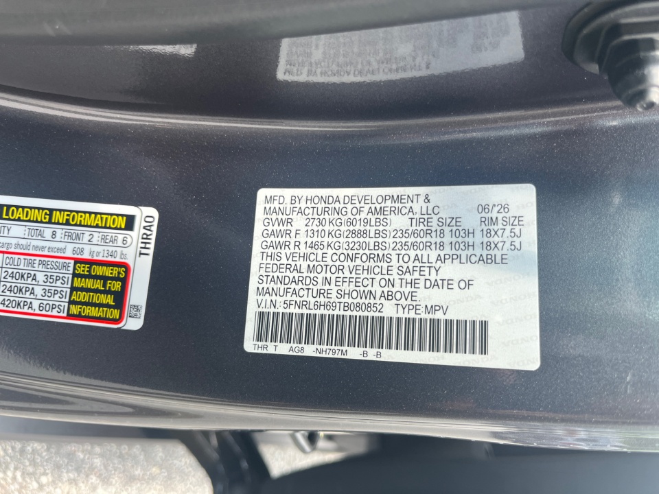 5FNRL6H69TB080852 2026 Honda Odyssey EX-L
