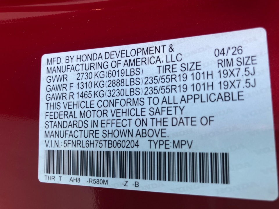5FNRL6H75TB060204 2026 Honda Odyssey Sport-L