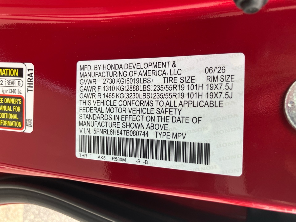 5FNRL6H84TB080744 2026 Honda Odyssey Touring