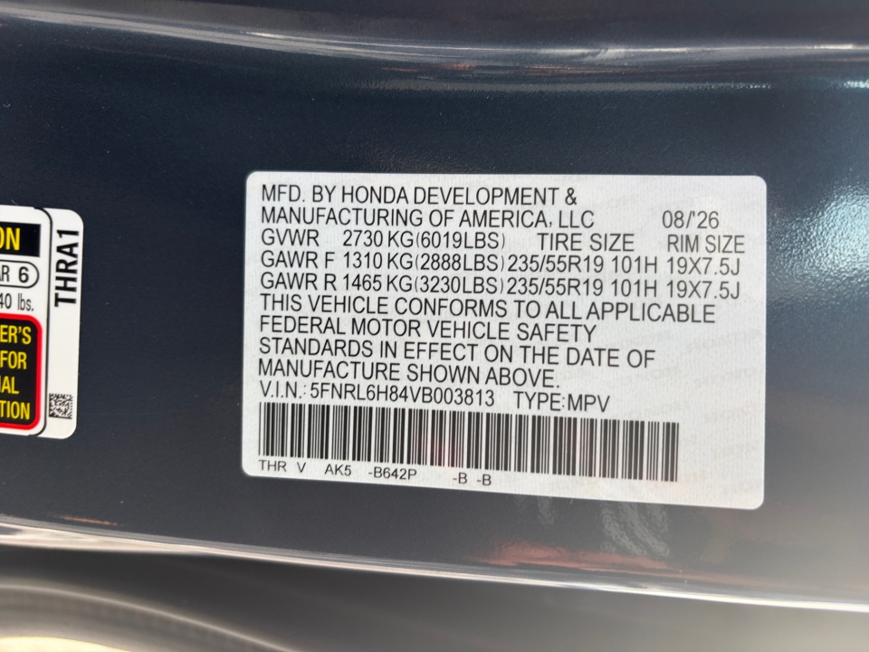 5FNRL6H84VB003813 2027 Honda Odyssey Touring