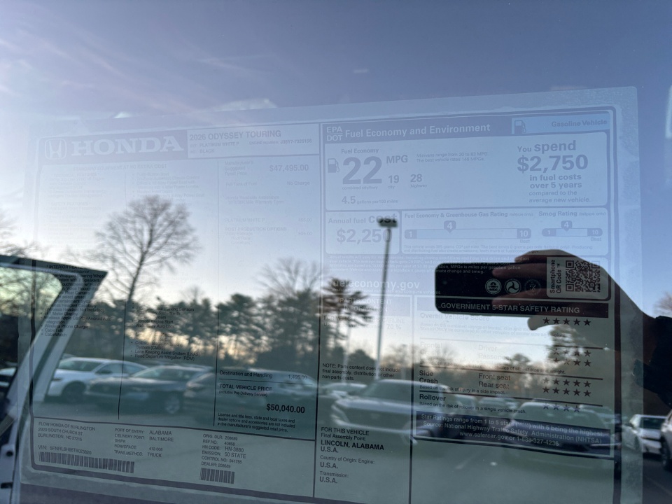 5FNRL6H86TB023820 2026 Honda Odyssey Touring