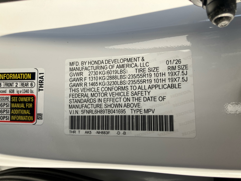 5FNRL6H89TB041695 2026 Honda Odyssey Touring