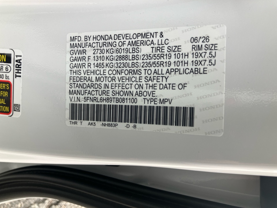 5FNRL6H89TB081100 2026 Honda Odyssey Touring