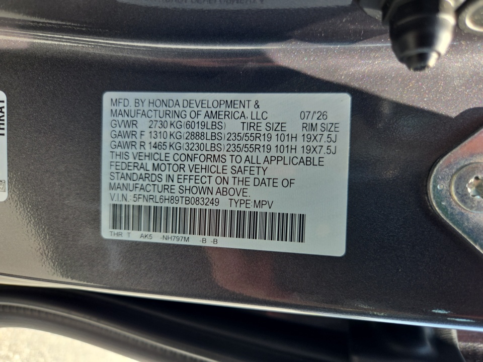 5FNRL6H89TB083249 2026 Honda Odyssey Touring