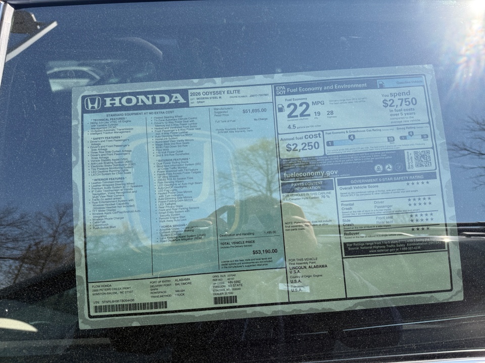 5FNRL6H95TB054436 2026 Honda Odyssey Elite