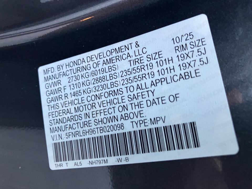 5FNRL6H96TB020098 2026 Honda Odyssey Elite