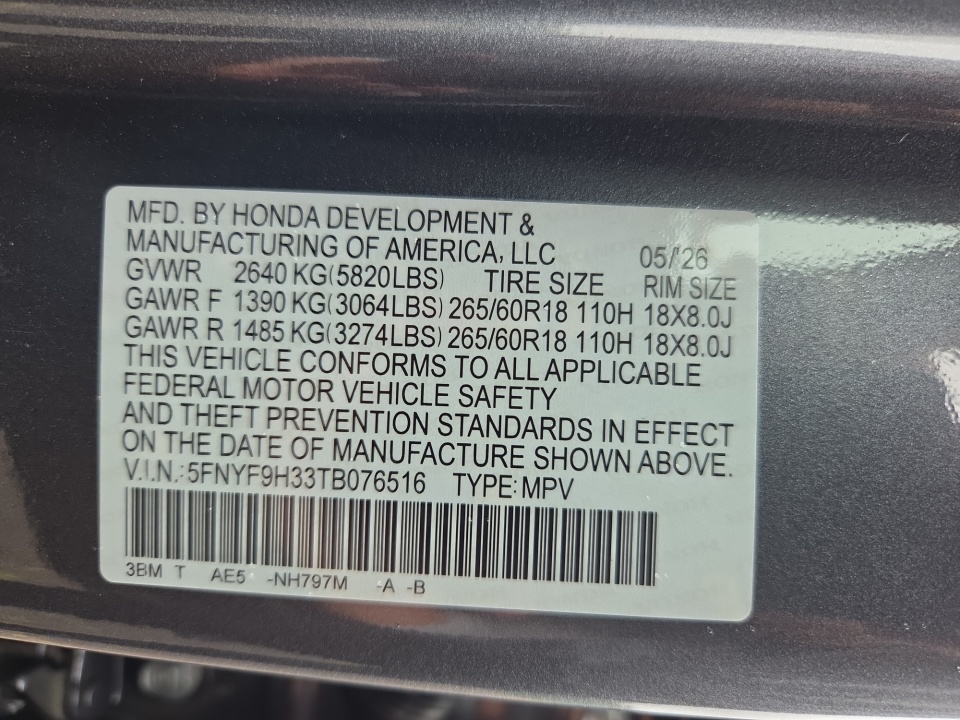 5FNYF9H33TB076516 2026 Honda Passport AWD RTL