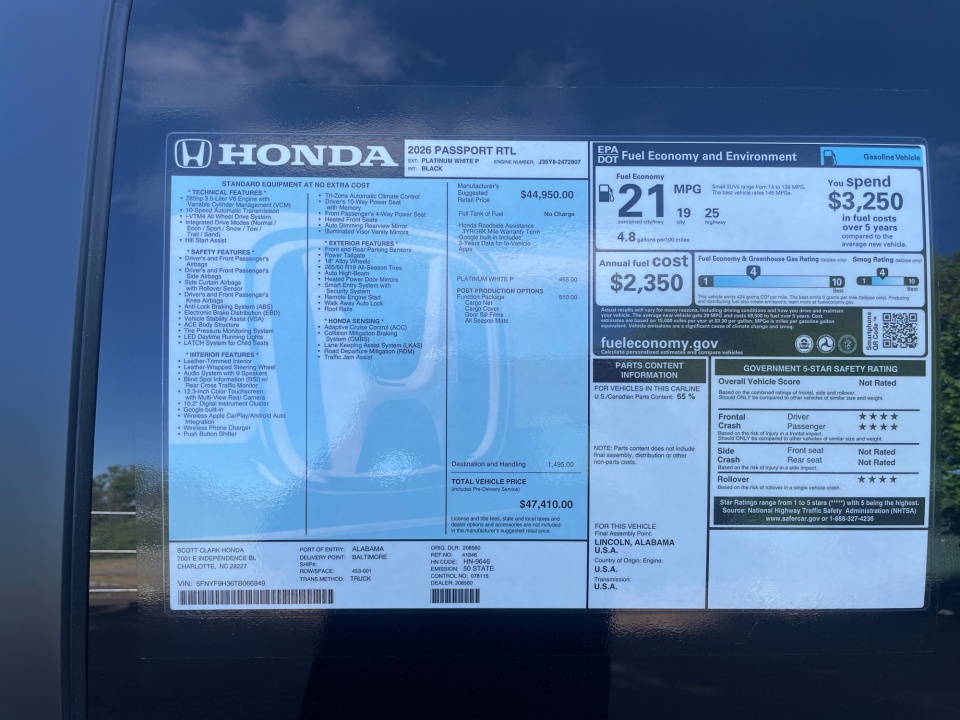 5FNYF9H36TB066949 2026 Honda Passport AWD RTL