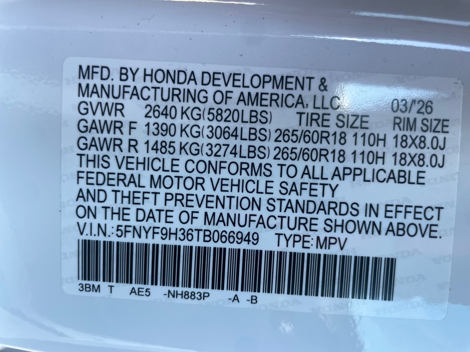 5FNYF9H36TB066949 2026 Honda Passport AWD RTL