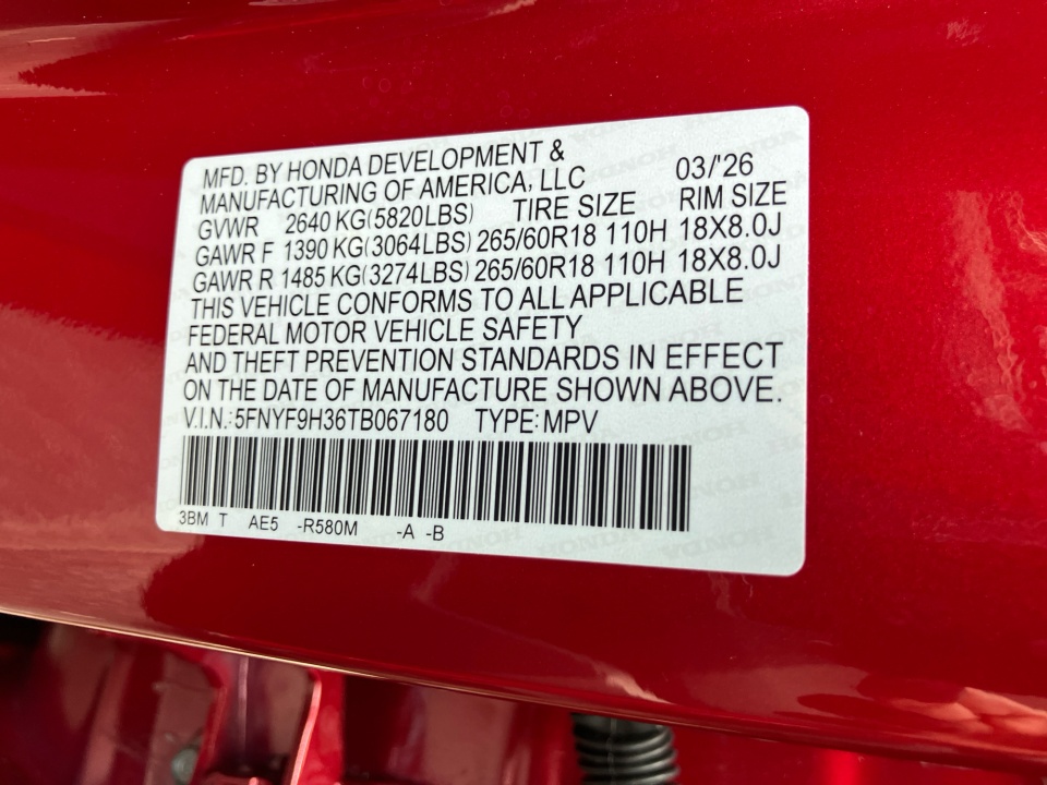 5FNYF9H36TB067180 2026 Honda Passport AWD RTL