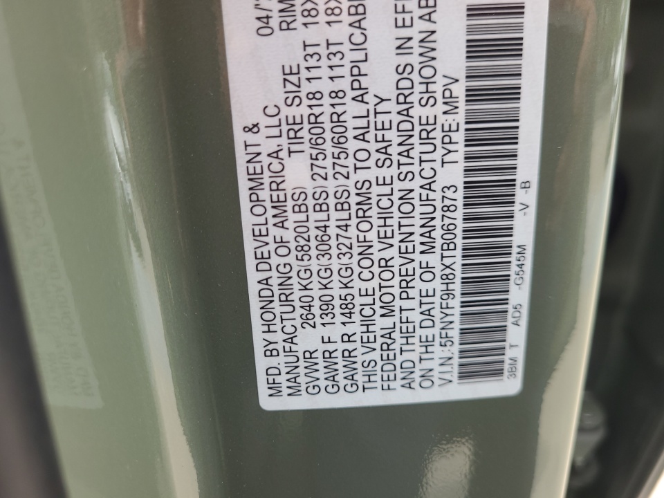 5FNYF9H8XTB067873 2026 Honda Passport AWD TrailSport Elite
