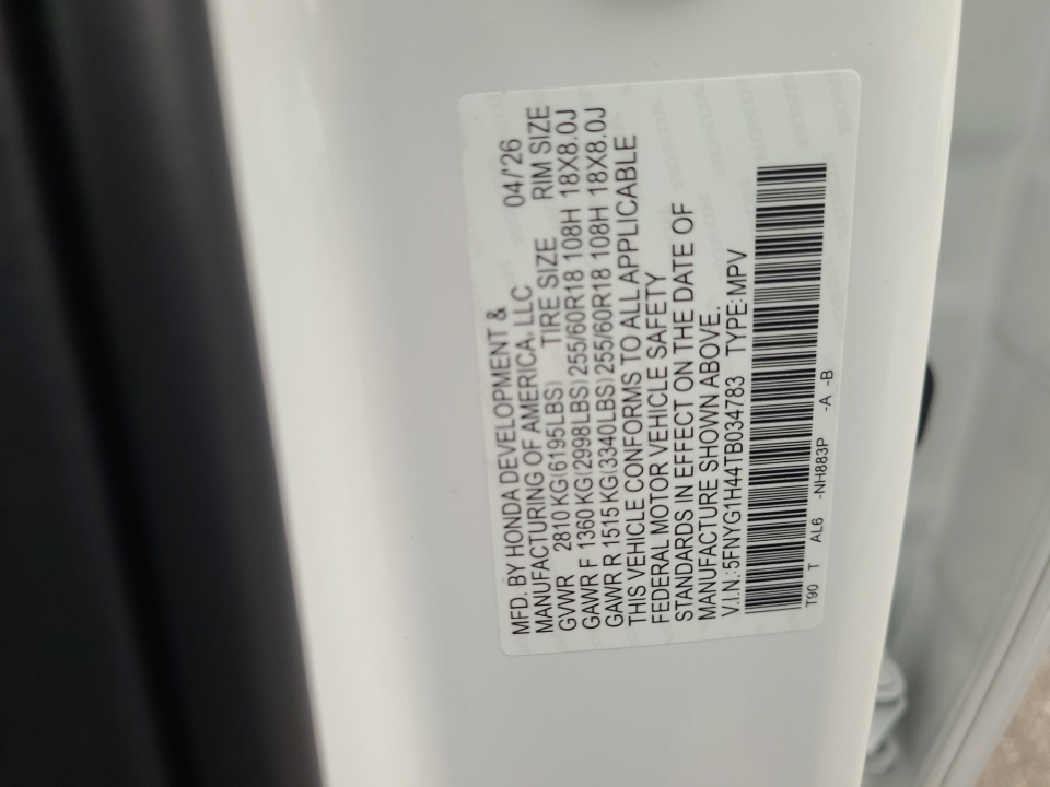 5FNYG1H44TB034783 2026 Honda Pilot EX-L