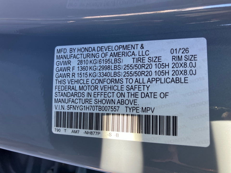 5FNYG1H70TB007557 2026 Honda Pilot Touring