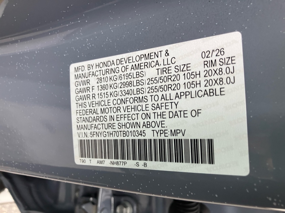 5FNYG1H70TB010345 2026 Honda Pilot Touring