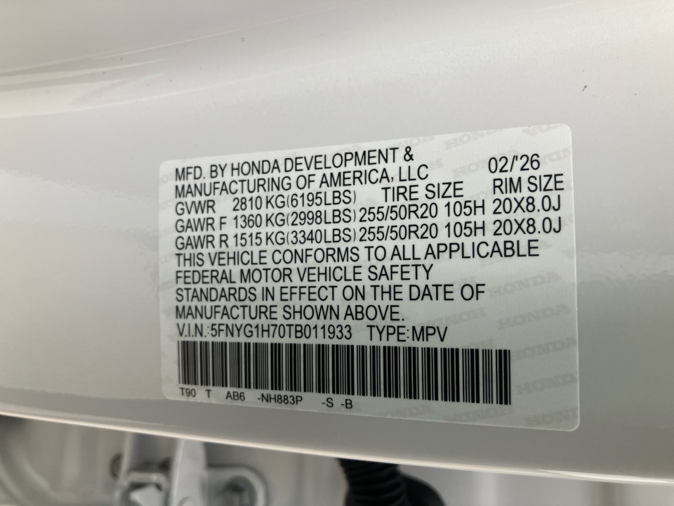 5FNYG1H70TB011933 2026 Honda Pilot Touring