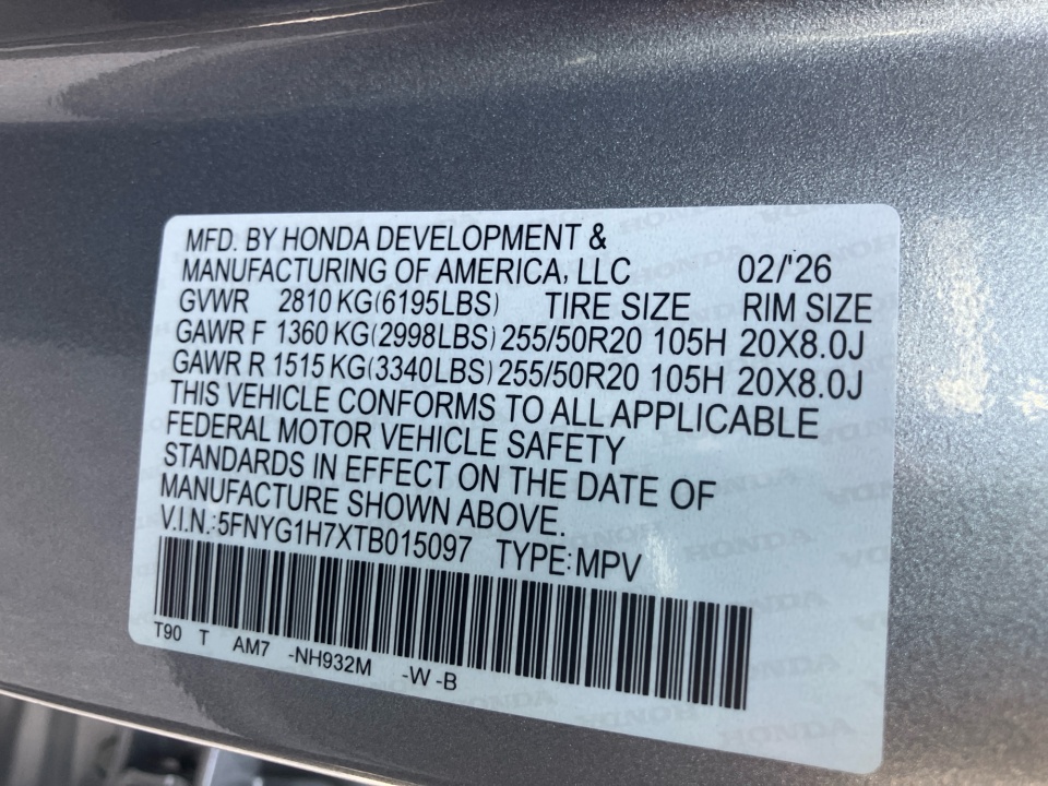 5FNYG1H7XTB015097 2026 Honda Pilot Touring