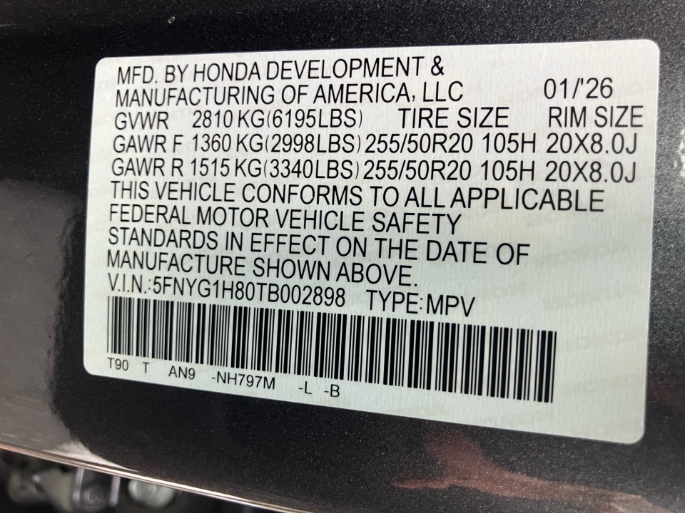5FNYG1H80TB002898 2026 Honda Pilot Elite