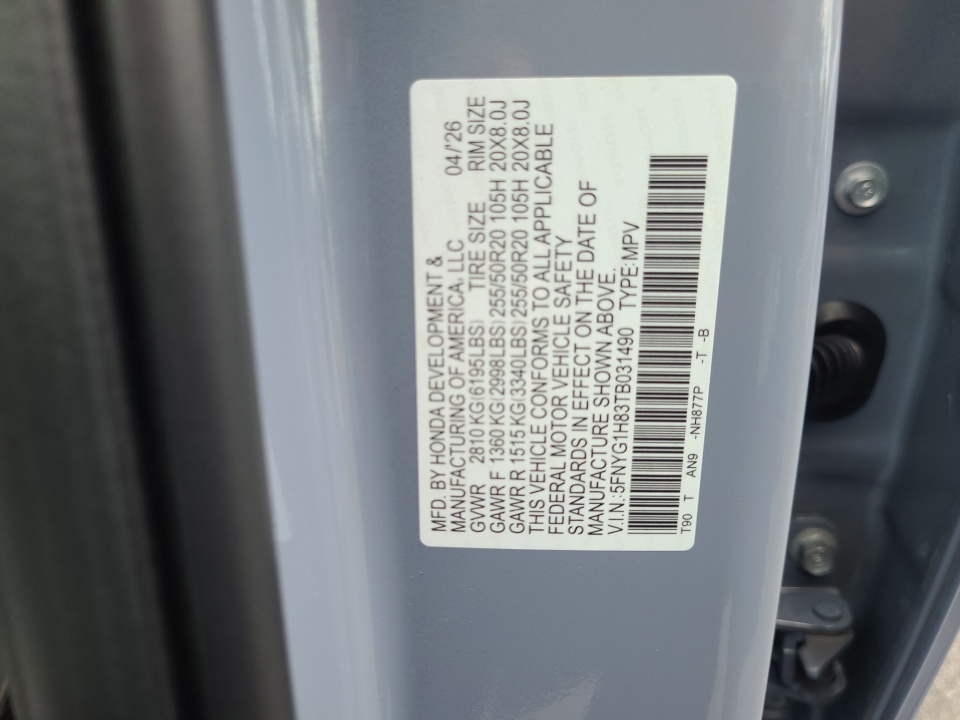 5FNYG1H83TB031490 2026 Honda Pilot Elite