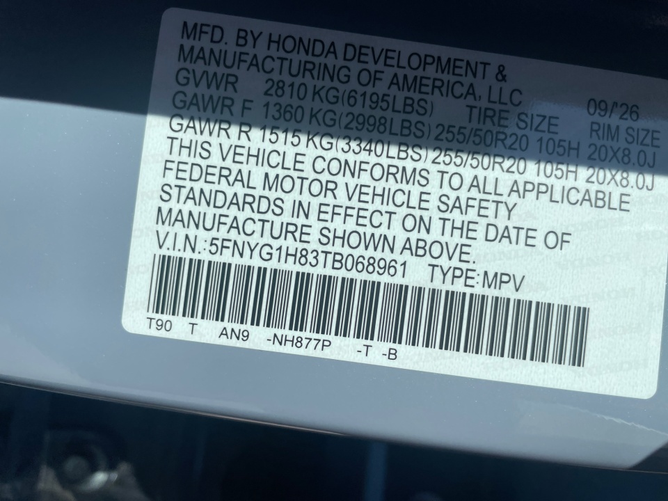 5FNYG1H83TB068961 2026 Honda Pilot Elite