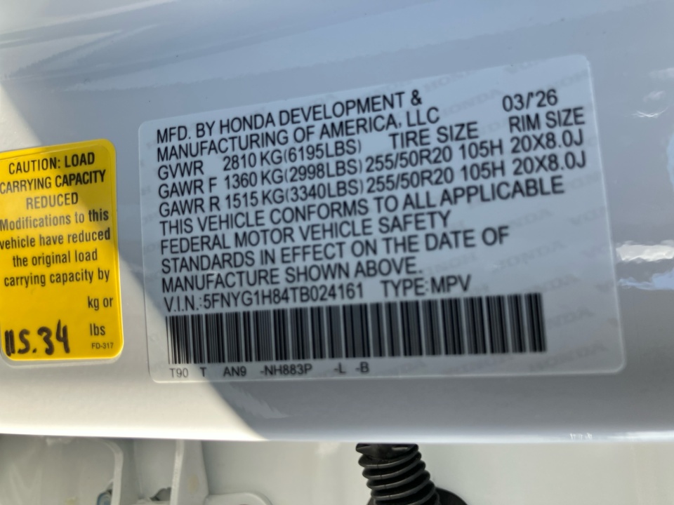5FNYG1H84TB024161 2026 Honda Pilot Elite
