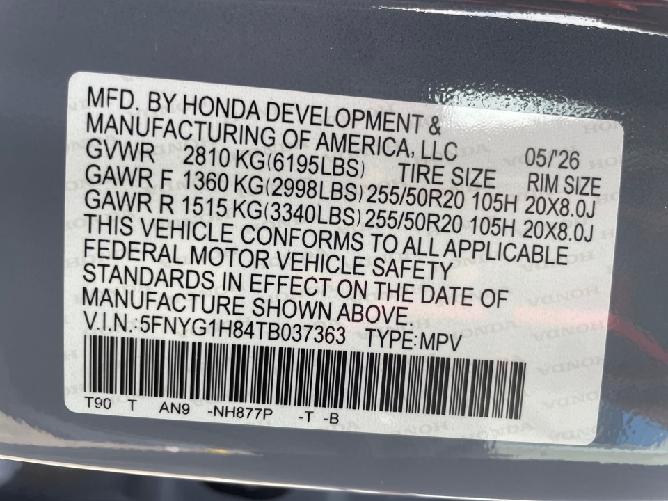 5FNYG1H84TB037363 2026 Honda Pilot Elite