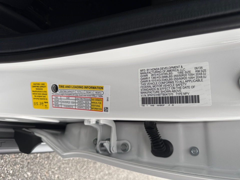 5FNYG1H87TB047370 2026 Honda Pilot Elite