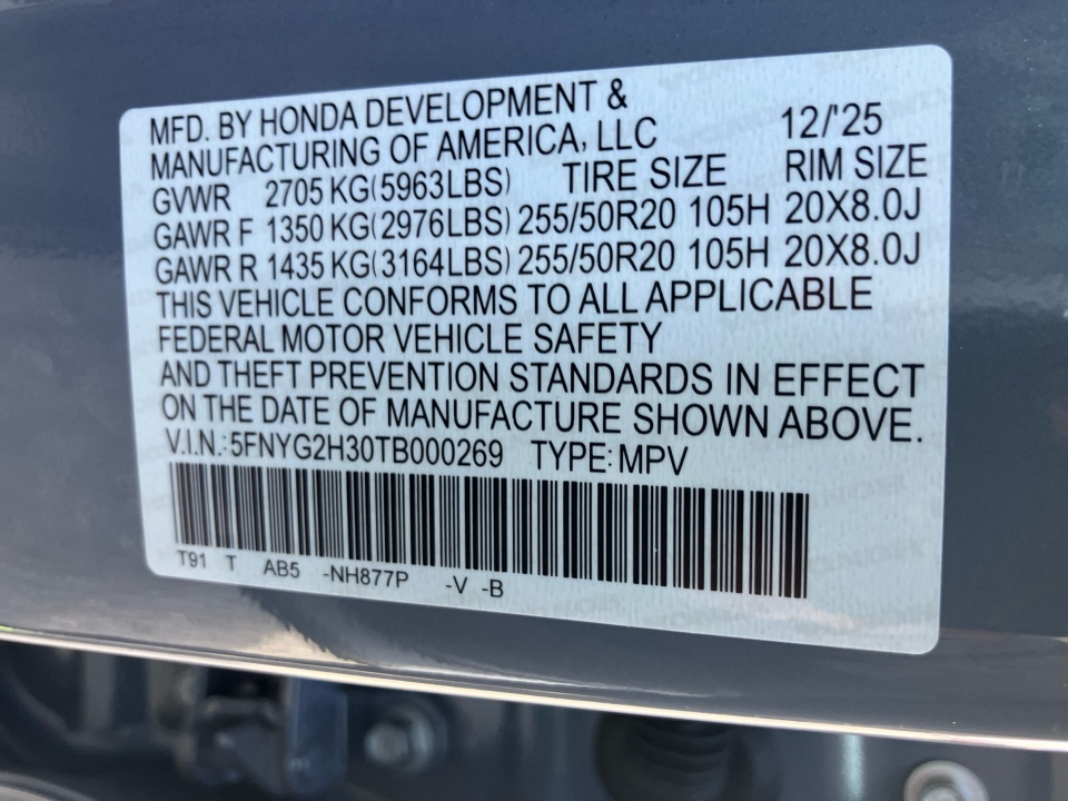 5FNYG2H30TB000269 2026 Honda Pilot Sport